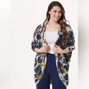 Truth+Style Printed Open Front Bat Wing Cardigan. Size Large, Color Bright-Combo